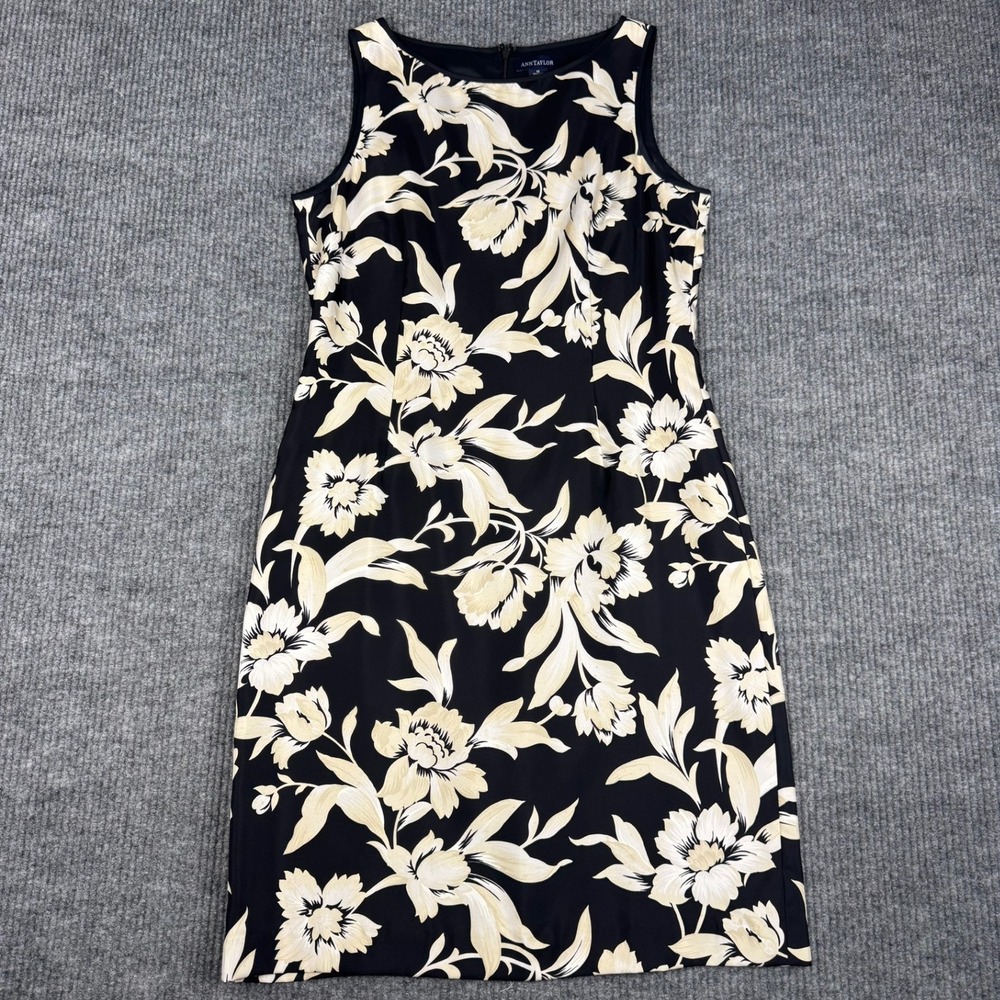 Ann Taylor Sheath Dress Womens 12 Silk Floral Sleeveless Wedding Guest Work Chic